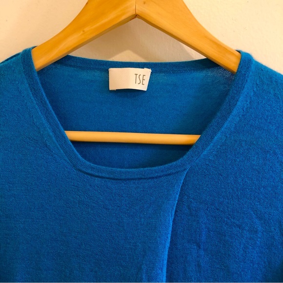 TSE Square Neck Wrap Cashmere Sweater Reverse Stitched Blue Size Large. - Picture 5 of 16